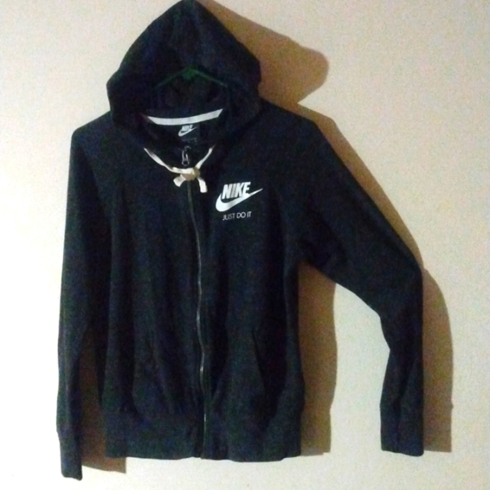 Nike Dark Grey Zipper Hoodie W/ Drawstring Size Med